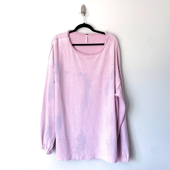 Free People Crew Neck Tie Dye Tunic Sweatshirt with Cinched Sleeves